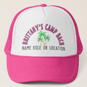 Personalised Tropical Camp Bach Palm Trees Pink Trucker Hat