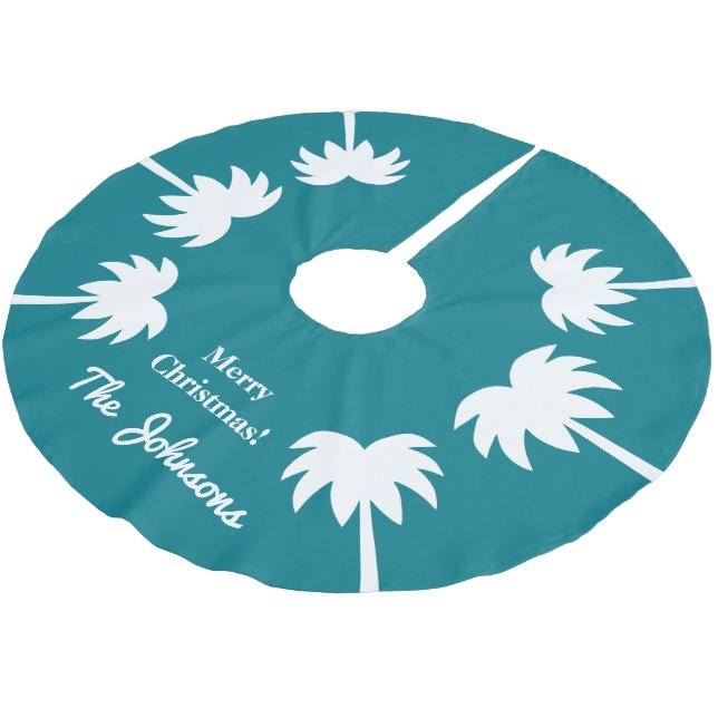 Personalised tropical Christmas palm trees Holiday Brushed Polyester Tree Skirt (Angled)