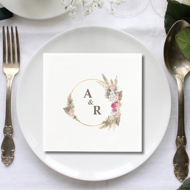 Personalised Tropical Couple Initials Wedding Napkin (Creator Uploaded)