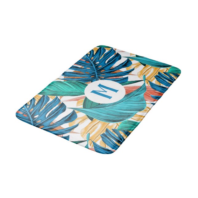 PERSONALISED TROPICAL FERNS PATTERN BATH MAT (Angled)
