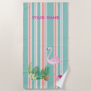 Personalised Tropical Flamingo Beach Towel