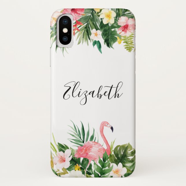 Personalised Tropical Floral Flamingo Case-Mate iPhone Case (Back)