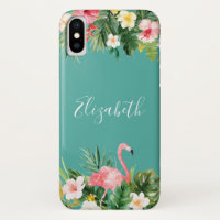 Personalised Tropical Floral Flamingo Teal