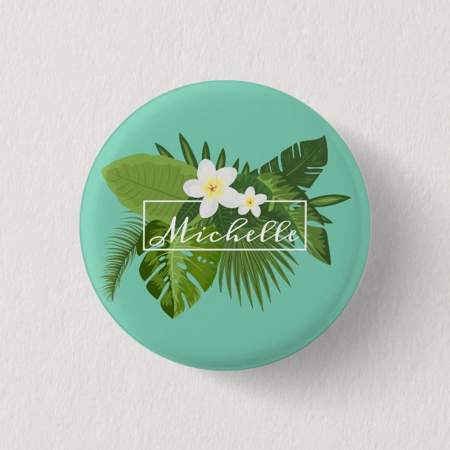 Personalised Tropical Floral Frame | Pin Button (Front)