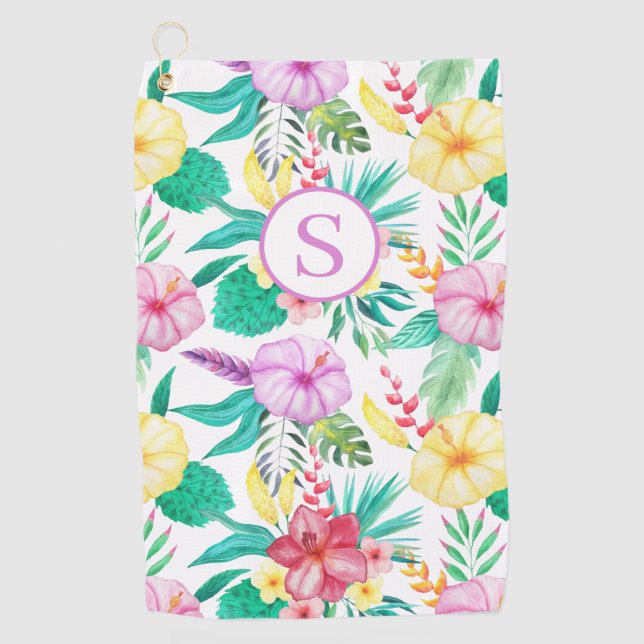 Personalised Tropical Floral Golf Towel (Front)