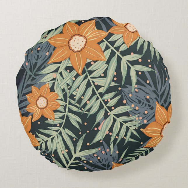 Personalised Tropical Floral Leaves  Round Cushion (Back)