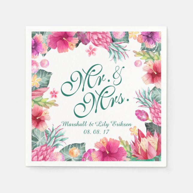 Personalised Tropical Floral Wedding | Napkin (Front)