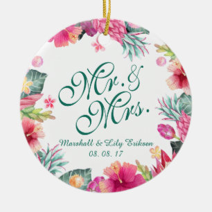 Personalised Tropical Floral Wedding Ornament