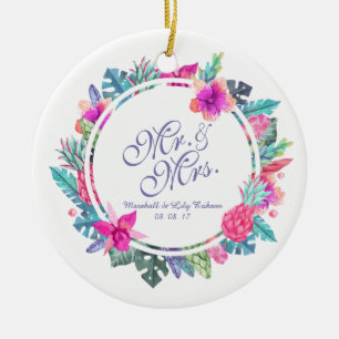 Personalised Tropical Floral Wedding   Ornament