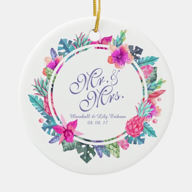 Personalised Tropical Floral Wedding | Ornament (Front)