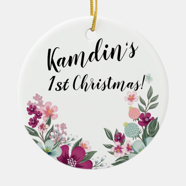 Personalised Tropical Flower on White Ceramic Ornament (Front)