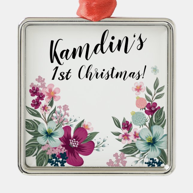 Personalised Tropical Flower on White Metal Ornament (Front)