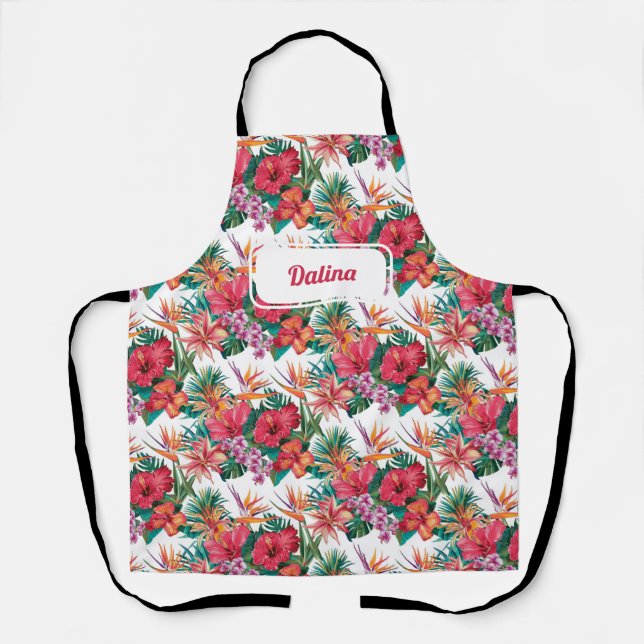 Personalised Tropical Flowers Apron (Front)