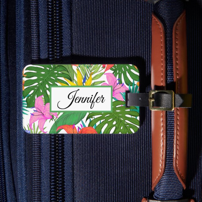 Personalised Tropical flowers  Luggage Tag (Front Insitu 4)