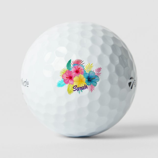 Personalised Tropical Hawaiian Flower Golf Balls (Front)