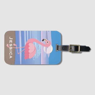 Personalised Tropical Island Flamingo Luggage Tag