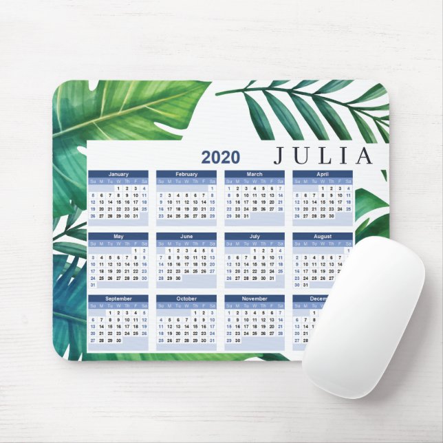 Personalised Tropical Leaves 2020 Calendar Mouse Pad (With Mouse)