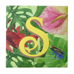 Personalised Tropical leaves Botanical jungle frog Ceramic Tile