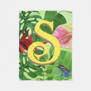 Personalised Tropical leaves Botanical jungle frog Fleece Blanket