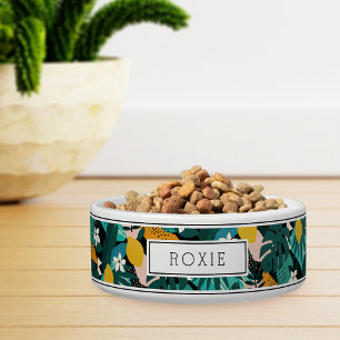 Personalised Tropical Lemon Blossom Pattern Pet Bowl