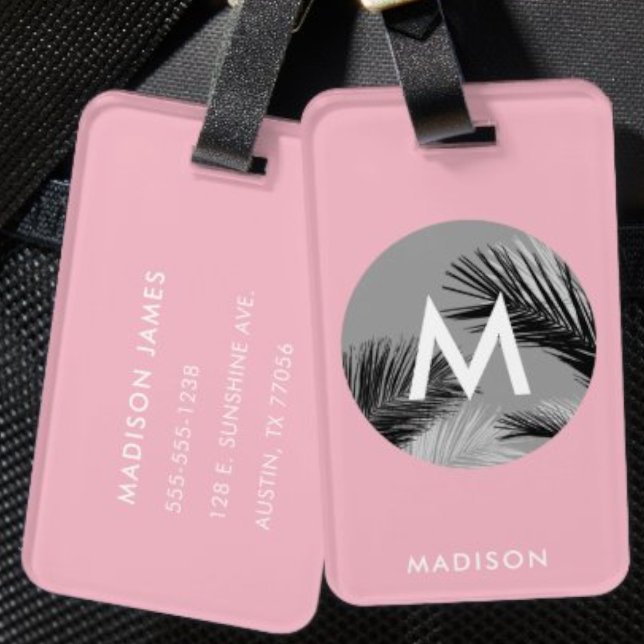 Personalised Tropical Monogram | Pale Pink Luggage Tag ("Everyday is abundantly beautiful." 
Sincerely Best Wishes from Lucky Design World)