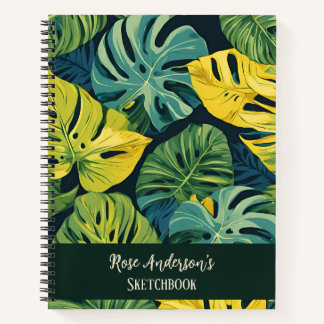 Personalised Tropical Monstera Pattern Sketchbook Notebook