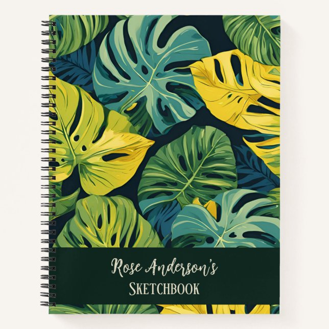 Personalised Tropical Monstera Pattern Sketchbook  Notebook (Front)