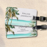 Personalised Tropical Palm Tree Leaves Blue Beach Luggage Tag<br><div class="desc">Travel in tropical style with this personalised luggage tag! Featuring a watercolor blue beach,  palm tree leaves,  and coastal vibes,  it's suitable for summer trips.</div>