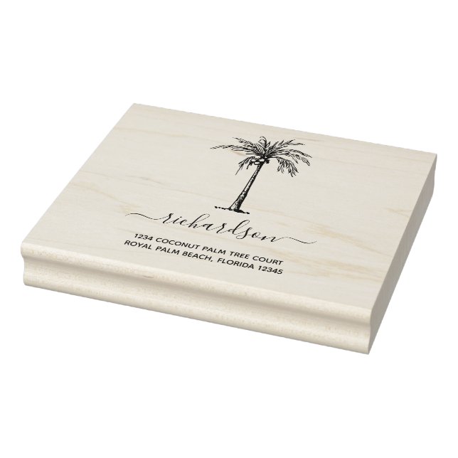 Personalised Tropical Palm Tree Modern Script Rubber Stamp (Stamp)