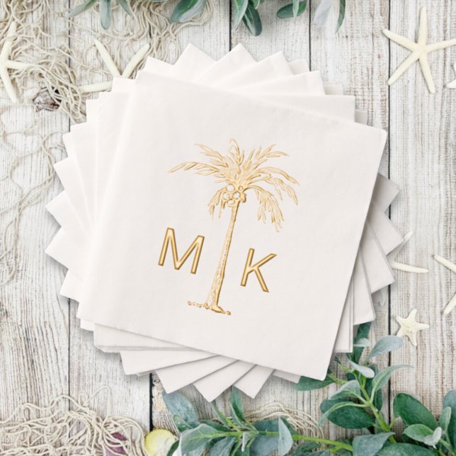 Personalised Tropical Palm Tree Monogram Foil Napkins (Personalized Tropical Palm Tree Monogram Foil Napkins)