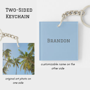 Personalised Tropical Palm Tree Photo Men's Name Key Ring