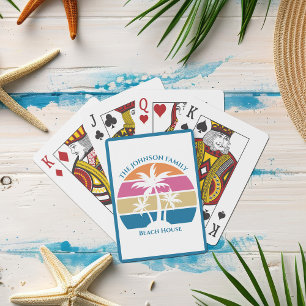 Personalised Tropical Palm Tree Sunset Beach House Playing Cards