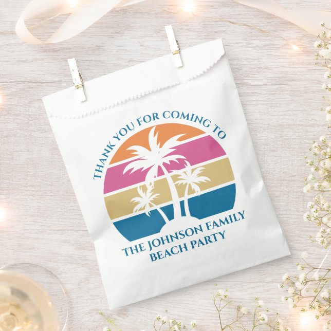Personalised Tropical Palm Tree Sunset Beach Party Favour Bag (Clipped)