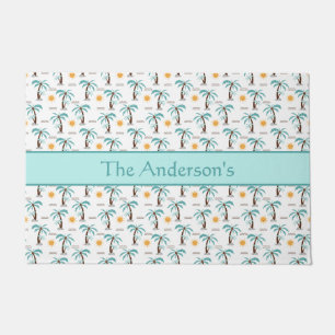 Personalised Tropical Palm Tree Sunshine Teal Doormat