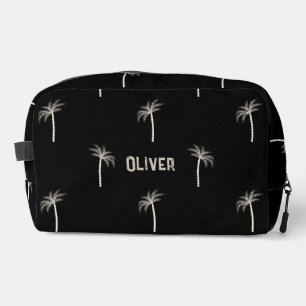 Personalised Tropical Palm Trees Custom Name Black Dopp Kit
