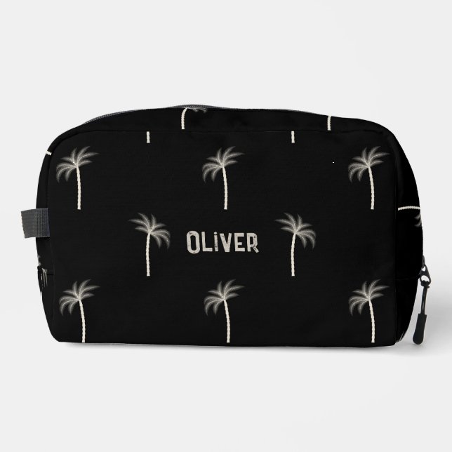 Personalised Tropical Palm Trees Custom Name Black Dopp Kit (Front)