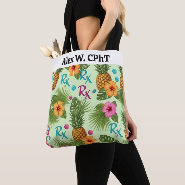 Personalised Tropical Pineapple & RX Pharmacy Tote Bag (Close Up)
