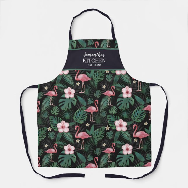 Personalised Tropical Pink Flamingo Apron (Front)