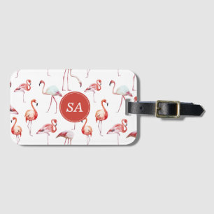 Personalised Tropical Pink Flamingo Watercolor Luggage Tag