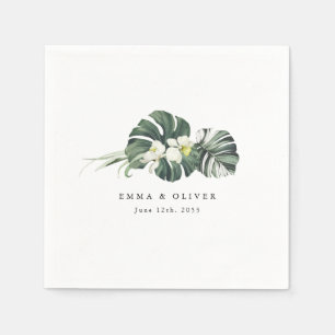 Personalised Tropical Sage Green Monstera Wedding Napkin