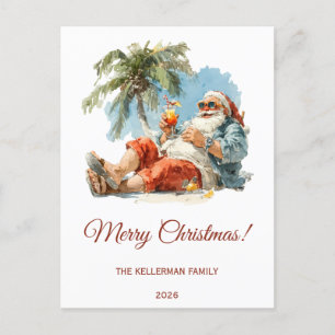 Personalised Tropical Santa Christmas Holiday Postcard