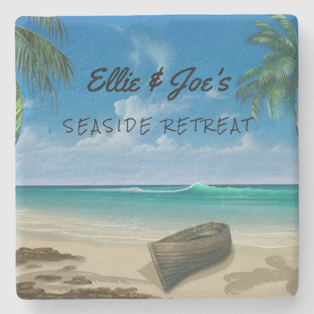Personalised Tropical Scene Stone Coaster (Front)