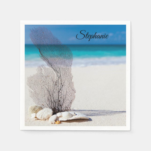 Personalised Tropical Shell Coral Cocktail Napkins (Front)