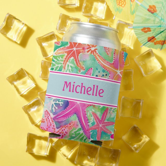 Personalised Tropical Starfish Summer Beach Can Cooler (In Situ Summer)