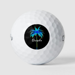 Personalised Tropical Turquoise Blue Palm Tree Golf Balls
