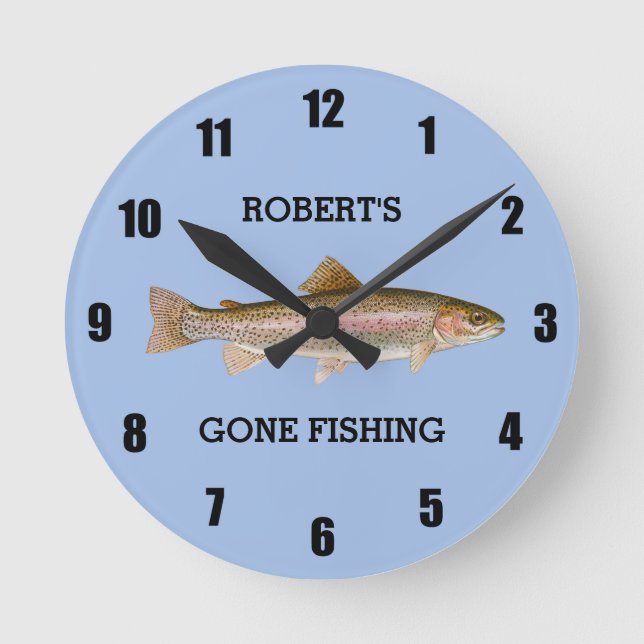 Personalised Trout Gone Fishing Large Clock (Front)