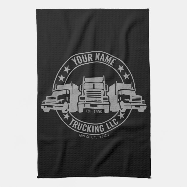 Personalised Trucker Big Rig Semi Truck Trucking Tea Towel (Vertical)