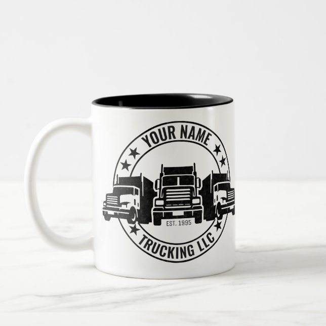 Personalised Trucker Big Rig Semi Truck Trucking  Two-Tone Coffee Mug (Left)