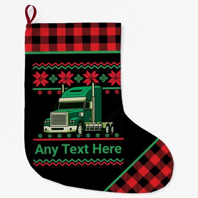 Personalised Trucker Semi Driver Ugly Christmas Large Christmas Stocking (Front)