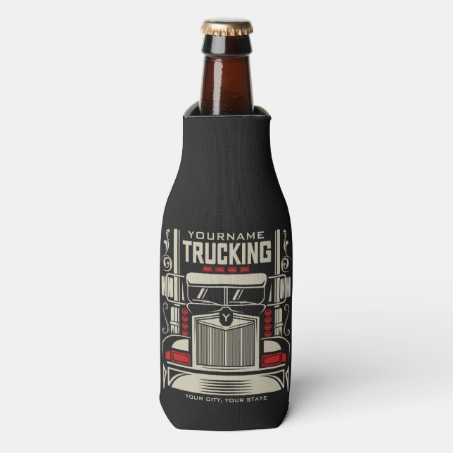 Personalised Trucking 18 Wheeler BIG RIG Trucker Bottle Cooler (Bottle Front)